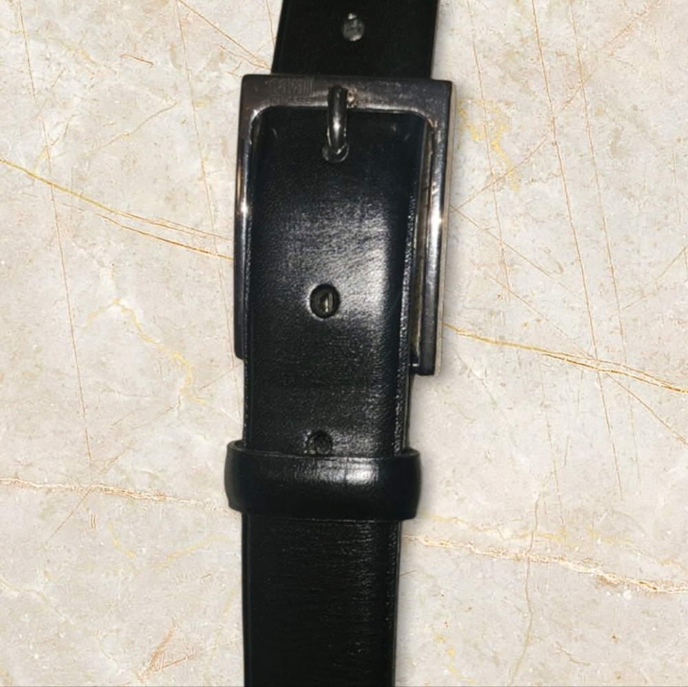 Men's Black Leather Belt with Silver Buckle